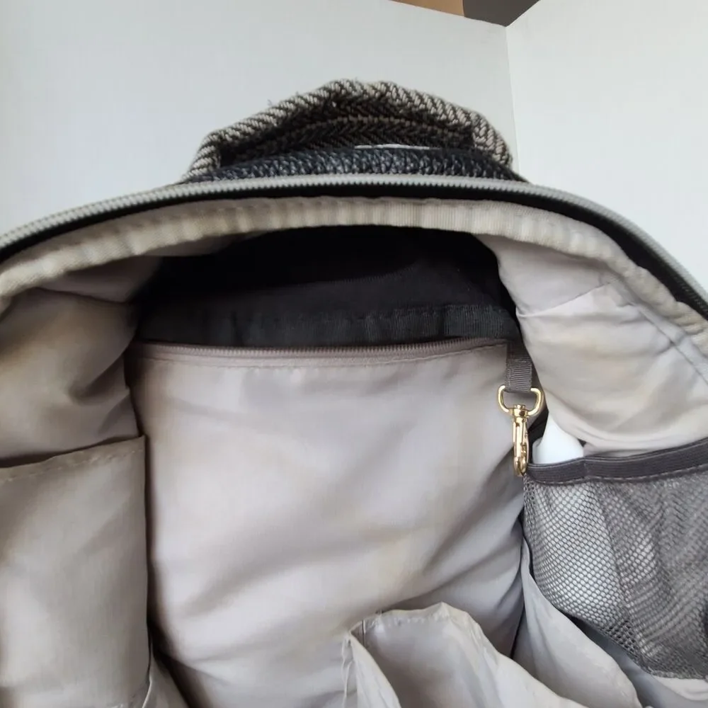 Itzy Ritzy Big Diaper Bag Backpack Coffee Cream Gray Herringbone